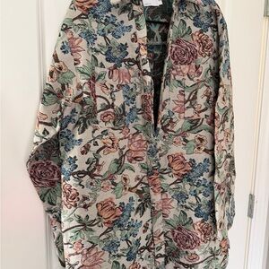 ASOS Design mini shirt dress with wide cuffs and oversized pockets in tapestry